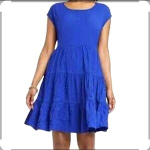 Knox Rose Women's Dress Tiered Royal Blue Bohemian Babydoll Stretch Gauzy XS